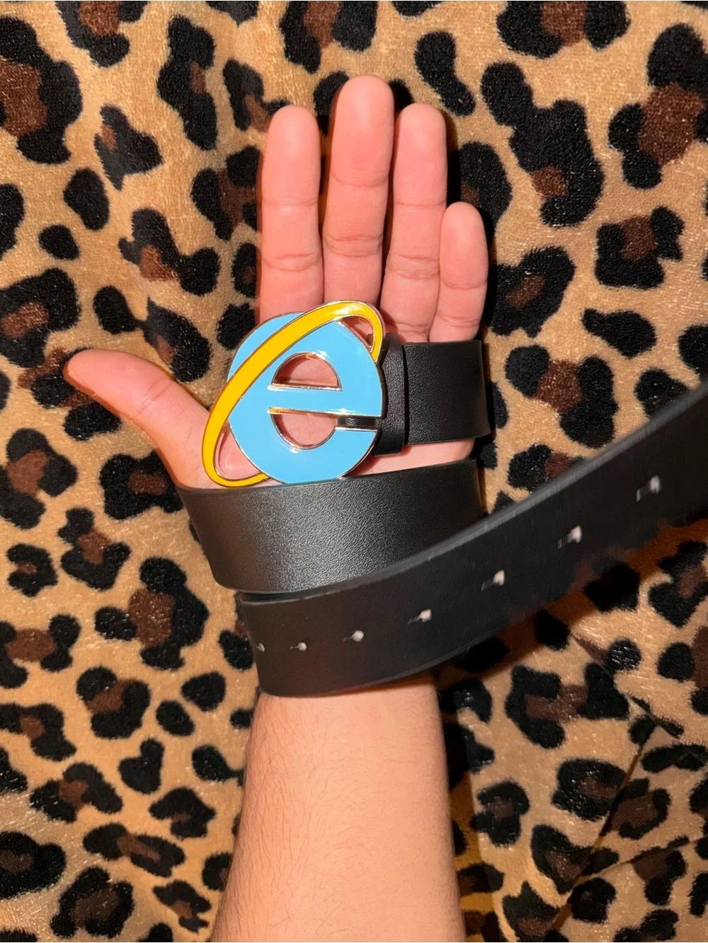Y2K Internet Explorer Logo Enamel Buckle Black Belt